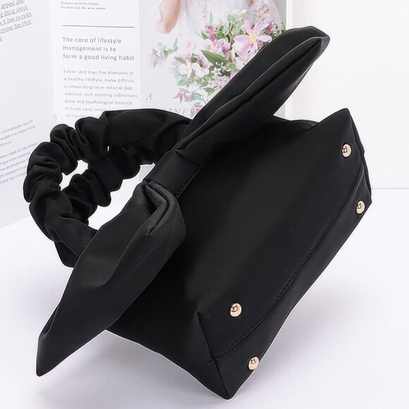 Nylon Top Handle Bag With Bow Front Clutch - Picture 8 of 12